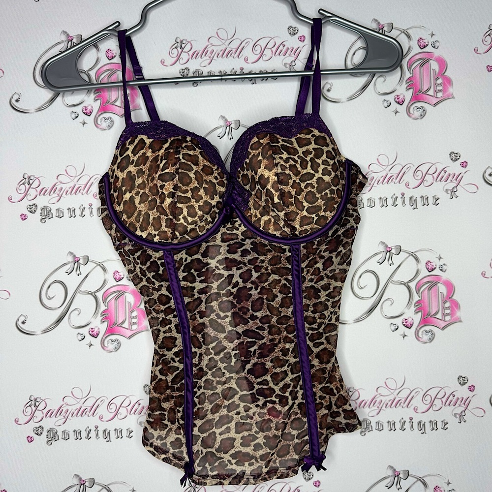 La senza corset bustier cheetah print animal print purple sexy tank top shirt